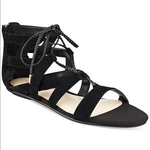 Marc Fisher Kalysta Black Gladiator Sandals Suede Flat Strappy Tie Size 10
